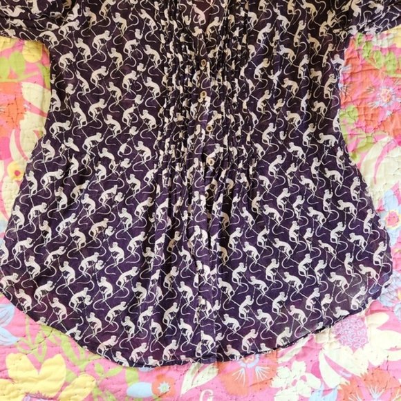 Anthropologie | Purple and White Blouse With Monkey Print Sz 8 - Picture 11 of 15